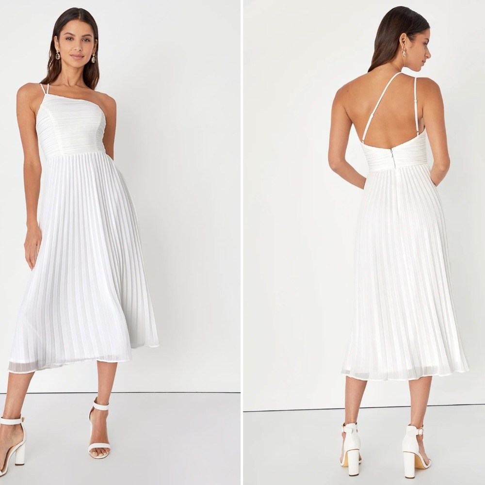 LULU's Bridal Shower Reception Elopement White Flowy Wedding Midi Dress NWOT